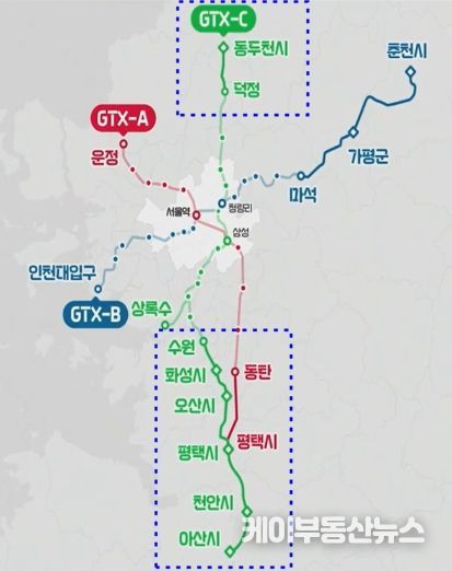 GTX A.C노선 연장 노선도(국토교통부 발표자료 일부 편집)