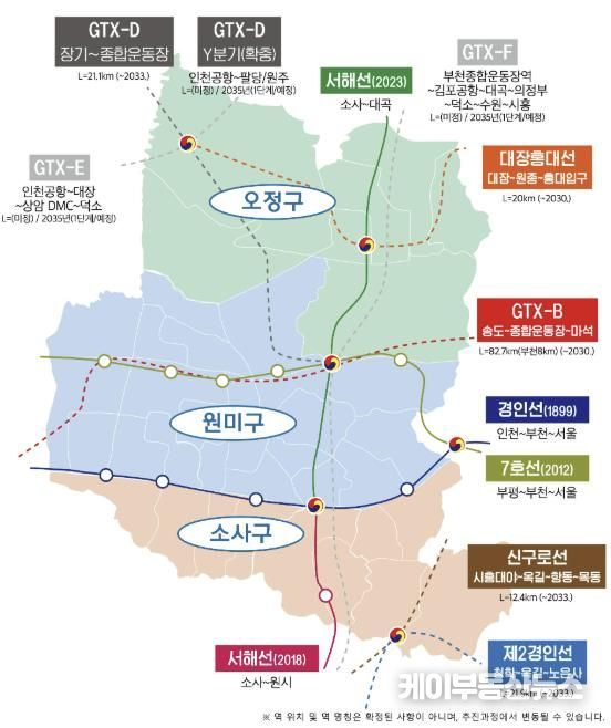 GTX 개통으로 변화하는 부천시 교통망 지도