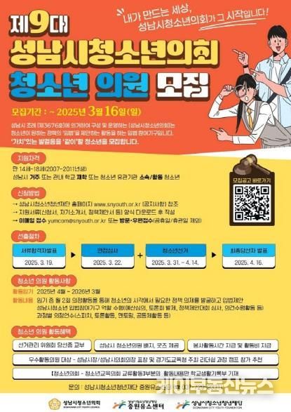 성남시청소년청년재단 성남시청소년의회, 제9대 청소년 의원 모집 시작