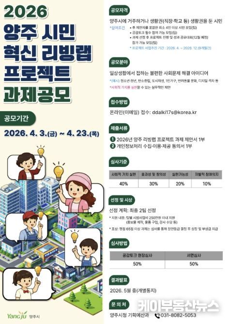 양주시, ‘시민 혁신 리빙랩 프로젝트’ 공모…4월 23일까지 접수